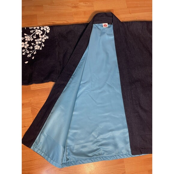 Navy Blue Kimono Jacket with Wave Design - Picture 9 of 12